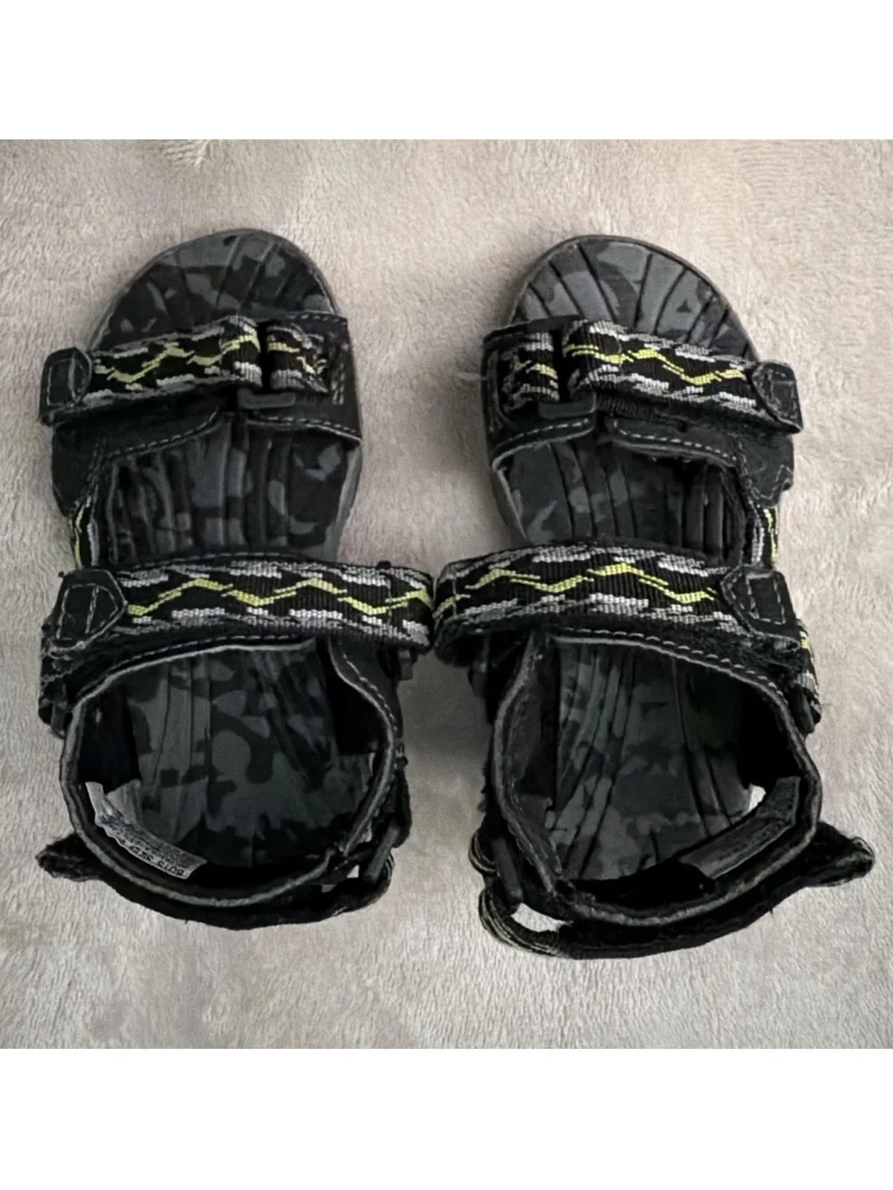 Kids Black Sport Sandals with Green Accents
